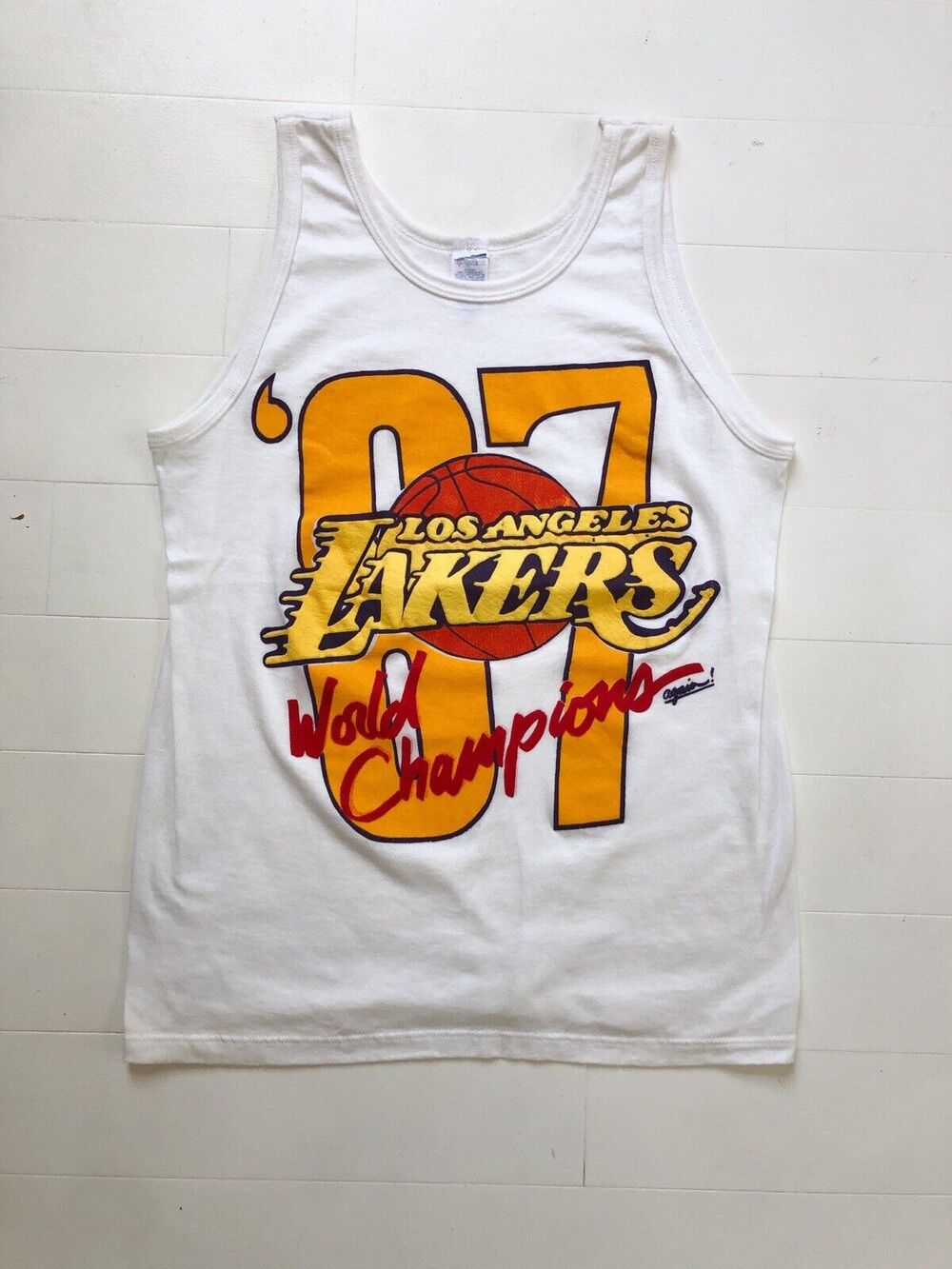 1987 1988 Los Angeles Lakers World Champions Again Tank Top Shirt L